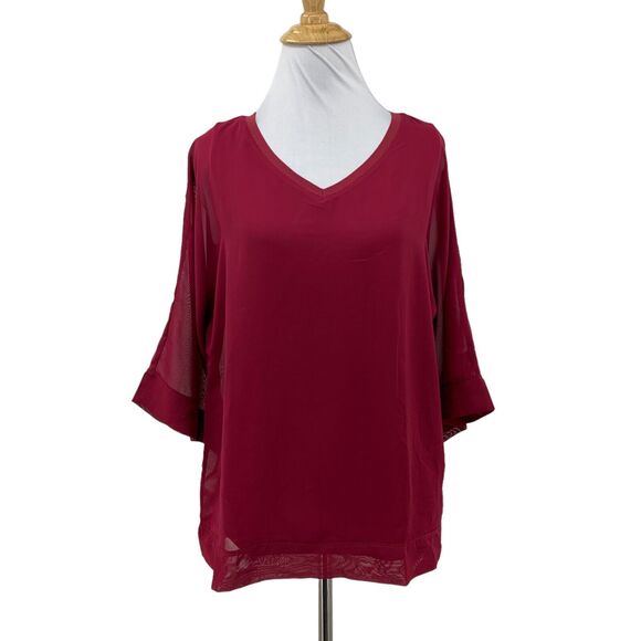 Chicos Blouse Womens 0 Wine Berry Layered V Neck Overlay Quarter Wide Sleeve - Picture 1 of 14